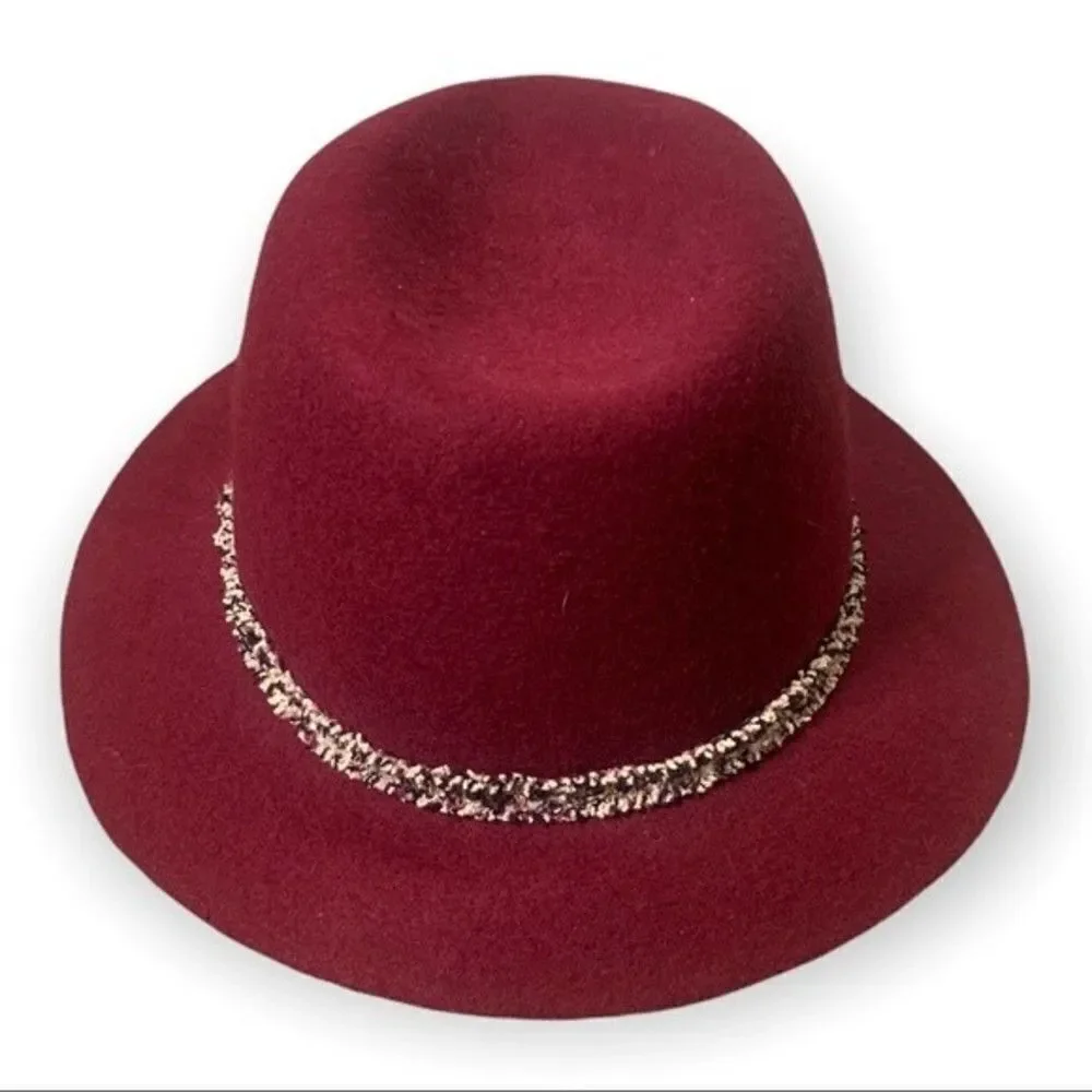 Burgundy Wool Fedora Hat Women's Tweed Band Hipster Autumn Western Boho